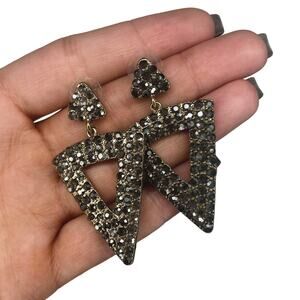 Y2k Hot Topic Chunky Rhinestone Triangle Earrings Black Rhinestones